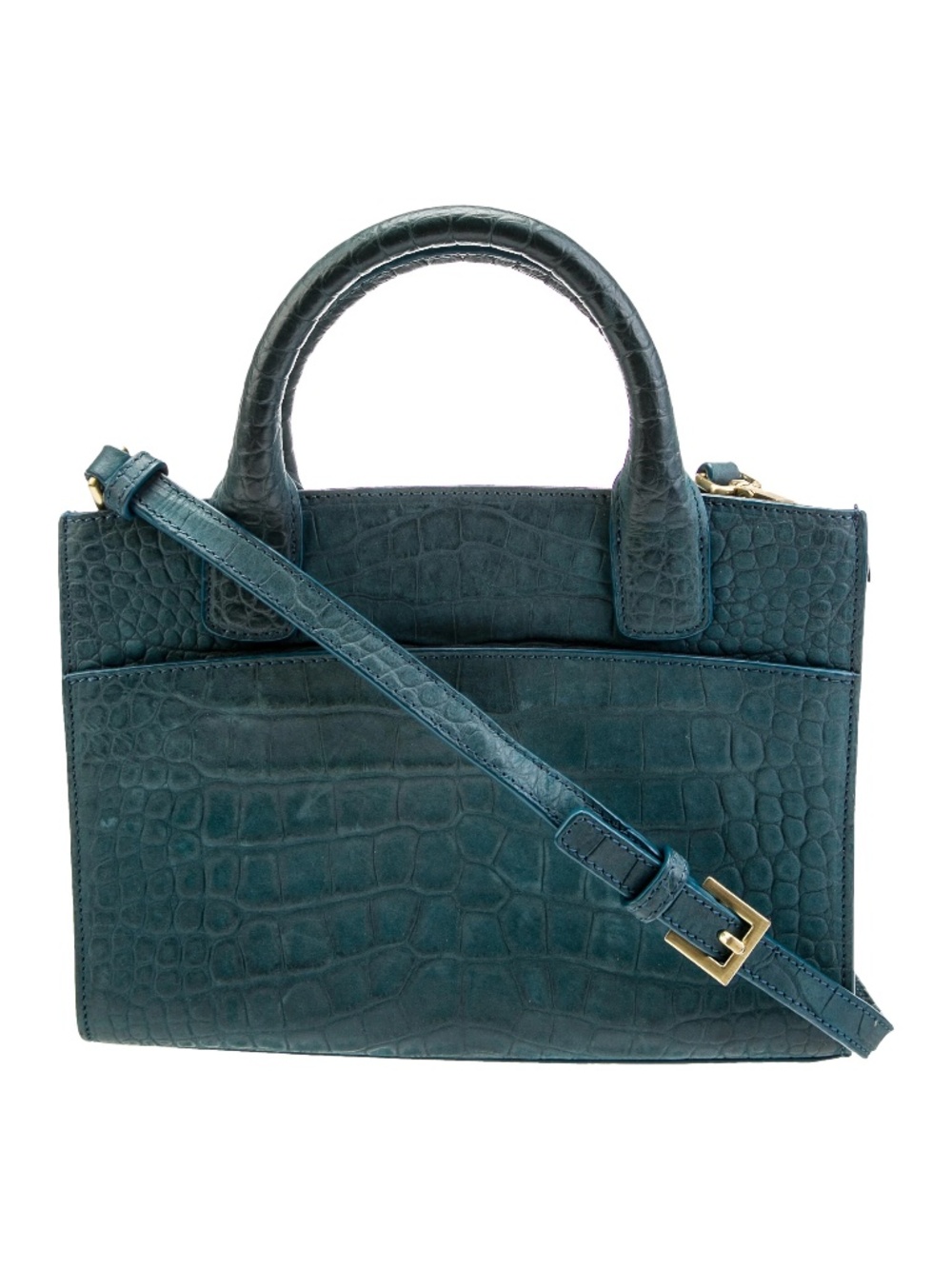 Emily Cho Milla Croc-Embossed Leather Crossbody Bag/ Tote - Teal Blue